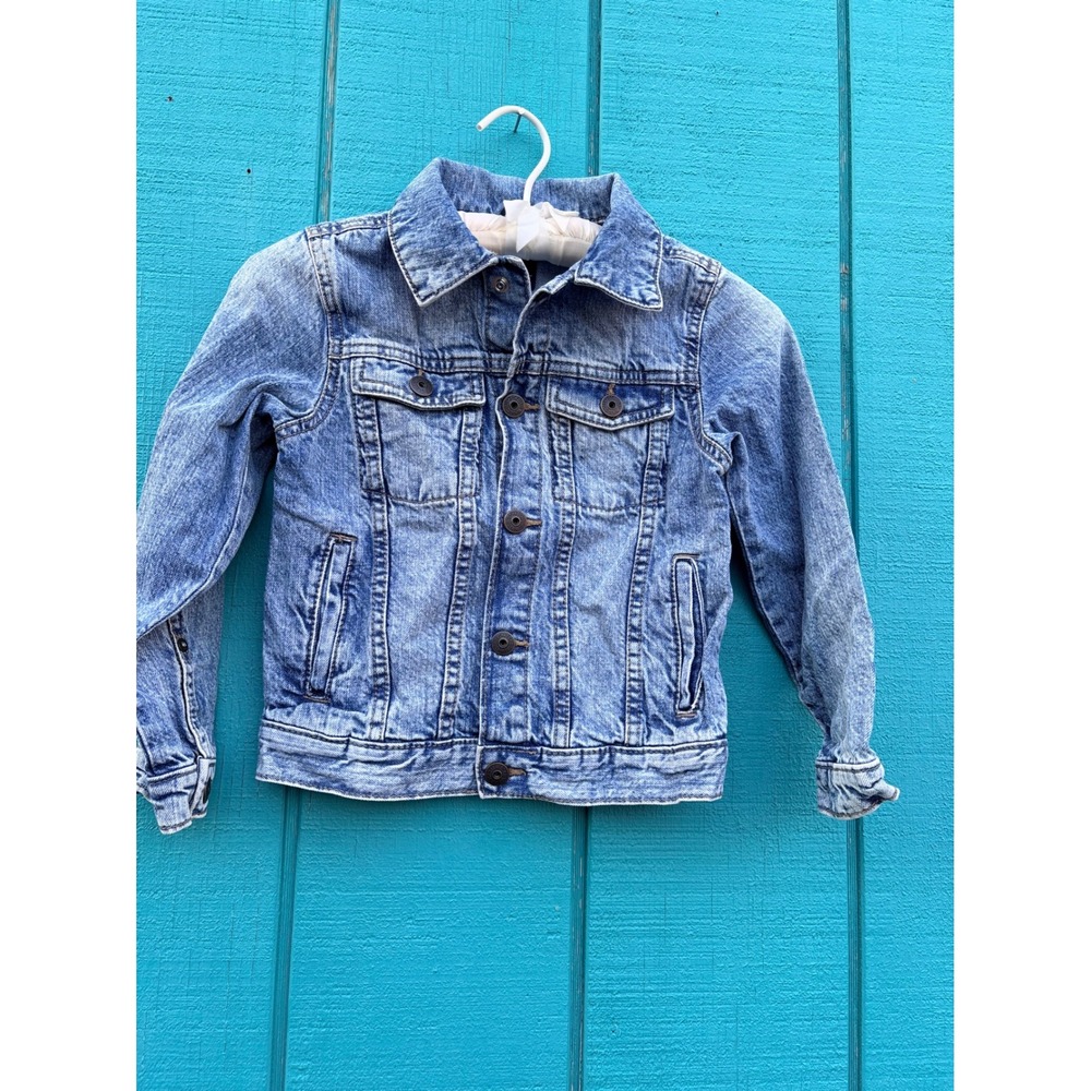 OshKosh Bgosh Kids Denim Trucker‎ Jacket Blue Acid Wash Snap Front Size 6 6A